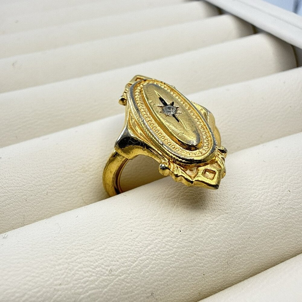 Vintage Avon Ring Kensington Victorian Revival sz 6- 6.5 Gold Tone 70s Starburst - Picture 7 of 13